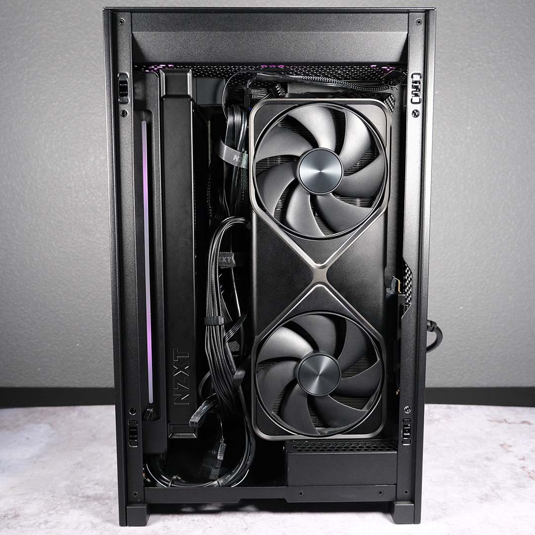 A side view of the NZXT H2 Flow, with a complete system inside.