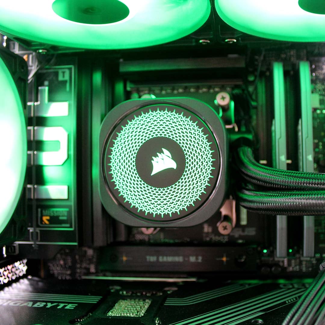 PCSpecialist iCue Cruiser Stealth closeup of Corsair Nautilus pump unit