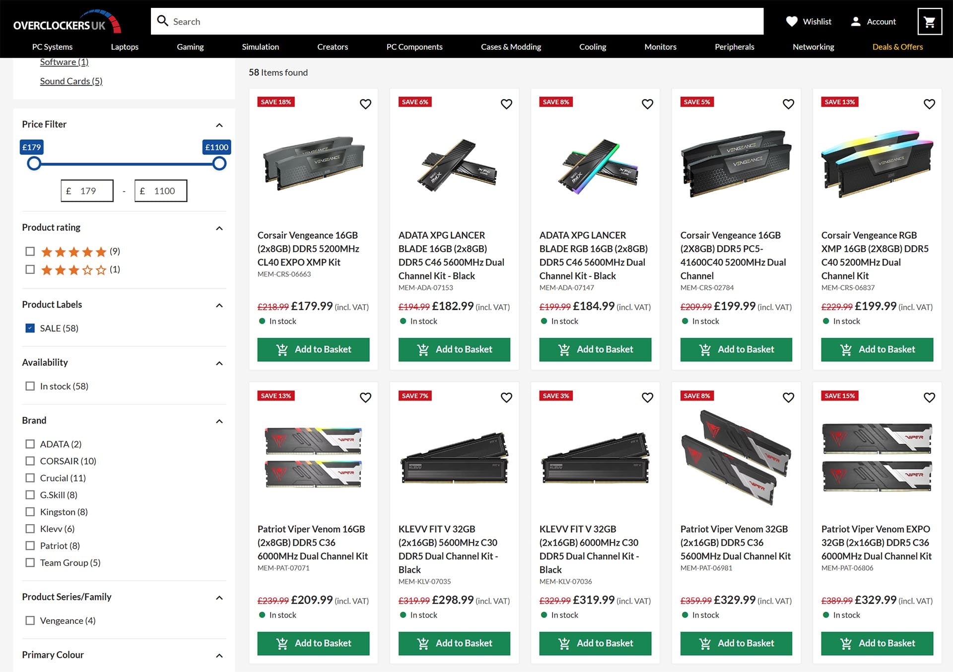 58 DDR5 RAM kits are currently discounted at Overclockers UK