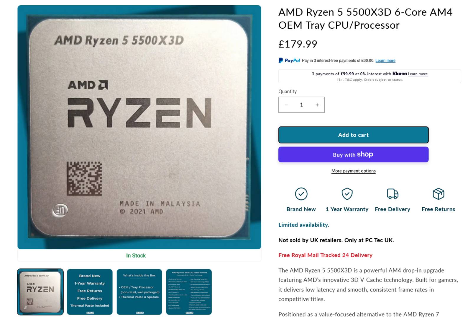 AMD Ryzen 5 5500X3D in store.