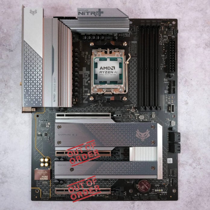 AMD Ryzen AI Pro 400 CPU on Sapphire motherboard.