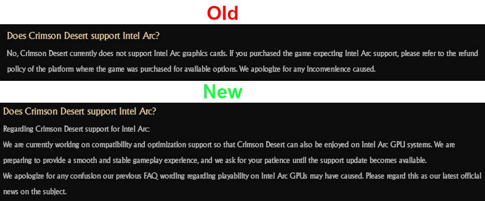 Crimson Desert FAQ update.