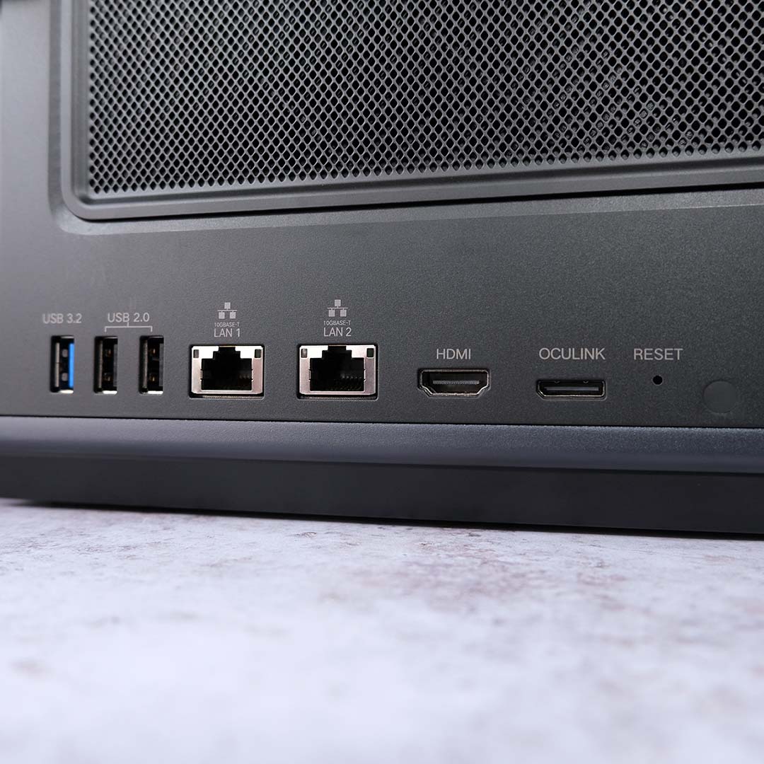 A close-up of the Ugreen NASync iDX6011 Pro's rear ports.