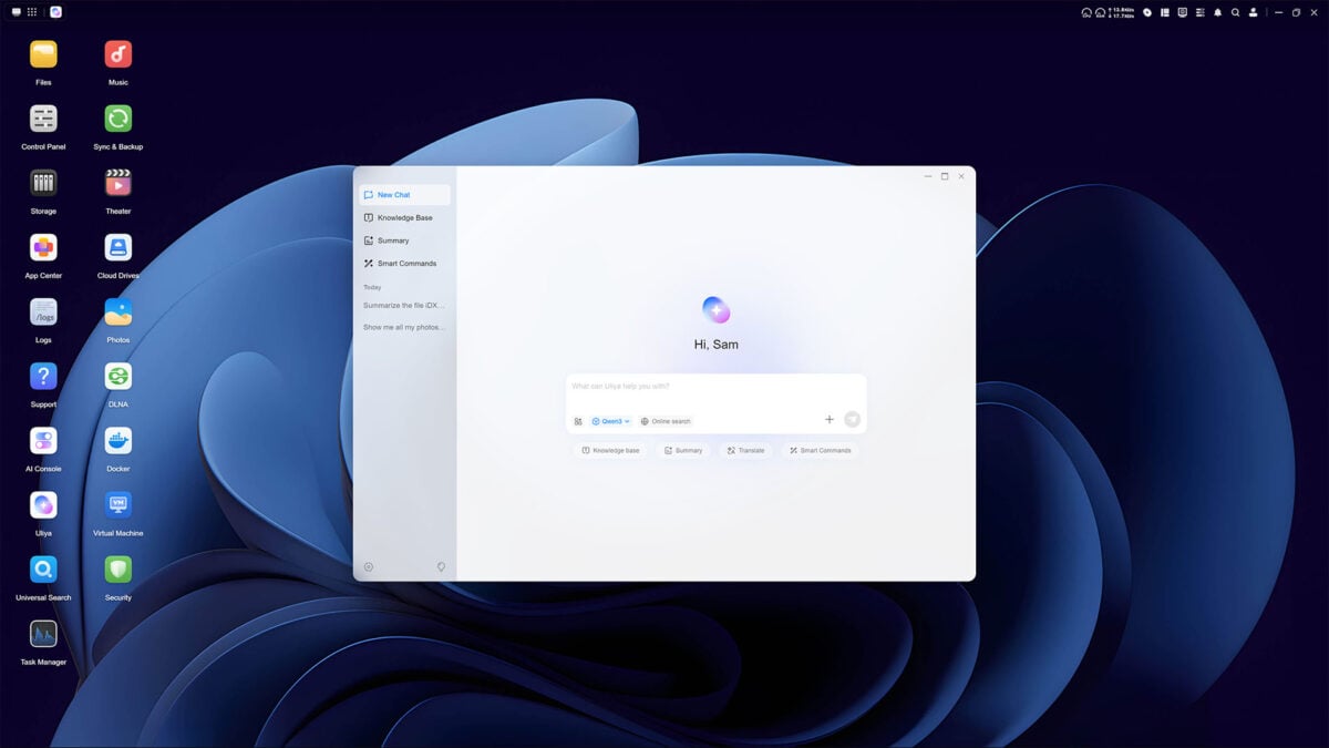The UGOS Pro Uliya chat window, running on the Ugreen NASync iDX6011 Pro.