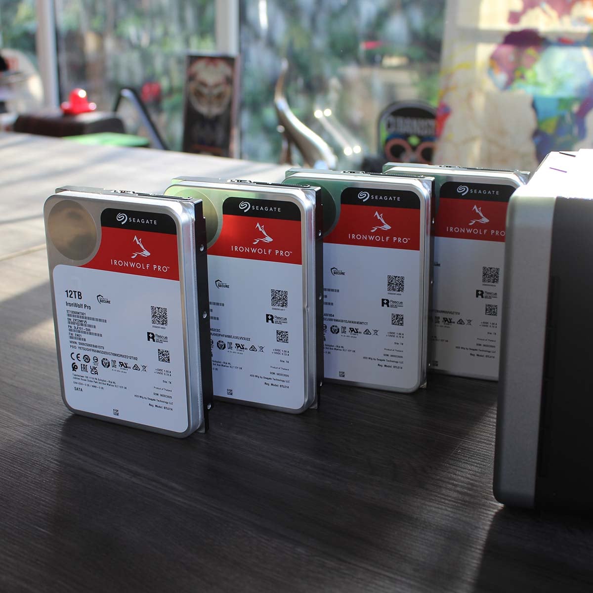 Four 12TB Seagate IronWolf Pro hard drives