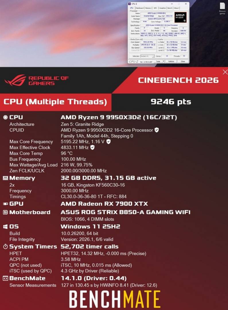 AMD Ryzen 9 9950X3D2 leaked benchmark - Cinebench 2026 Multi.