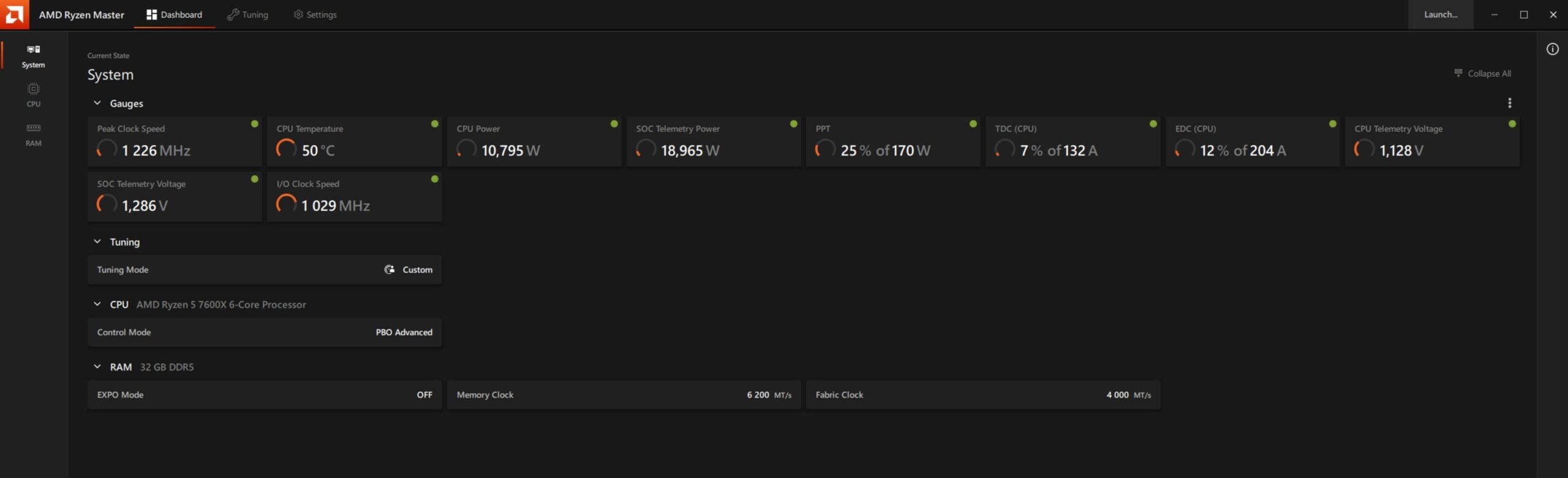 AMD Ryzen Master - dashboard system page.