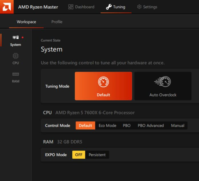 AMD Ryzen Master - tuning system page.
