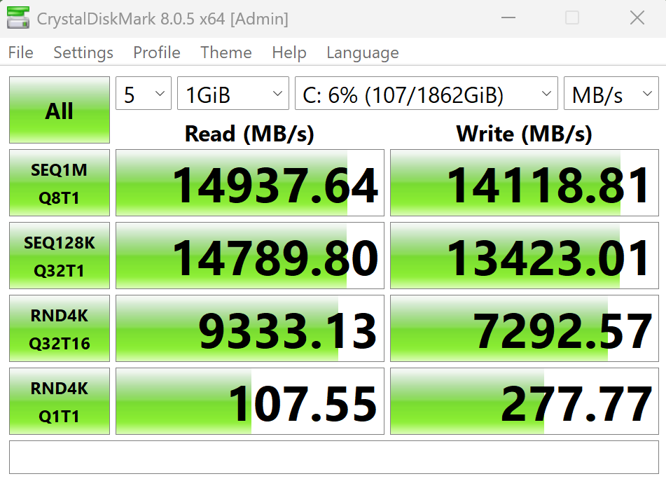 WD_Black SN8100 storage performance in CrystalDiskMark