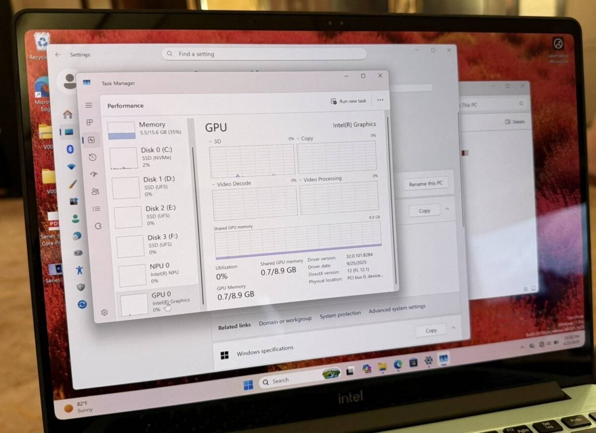 Intel WildCat GPU in task manager.