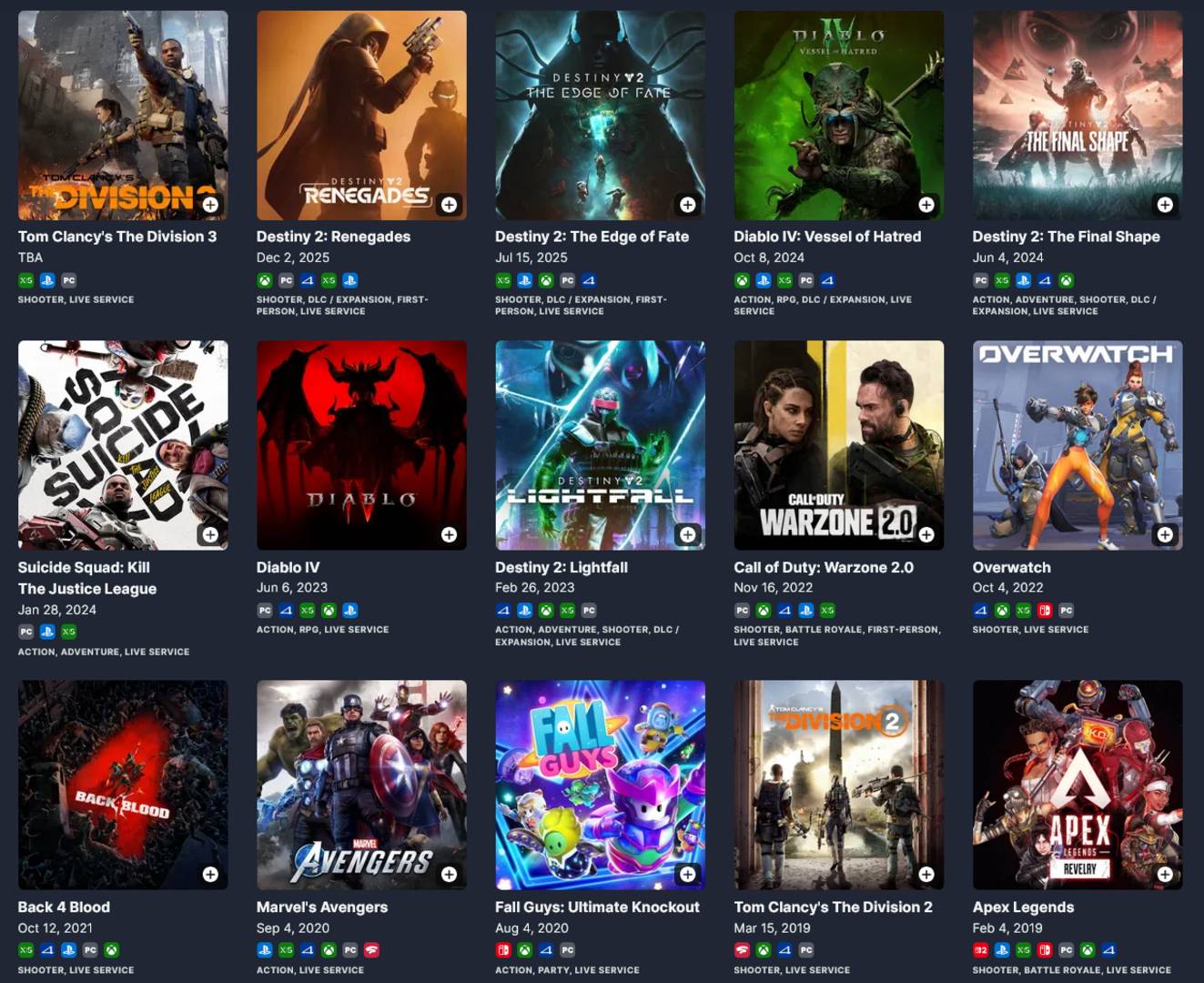 Modern live-service games.