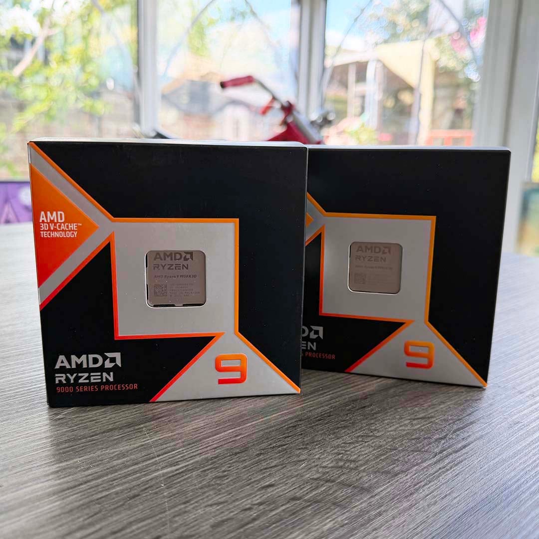 Two AMD Ryzen 9 9950X3D CPUs in their boxes