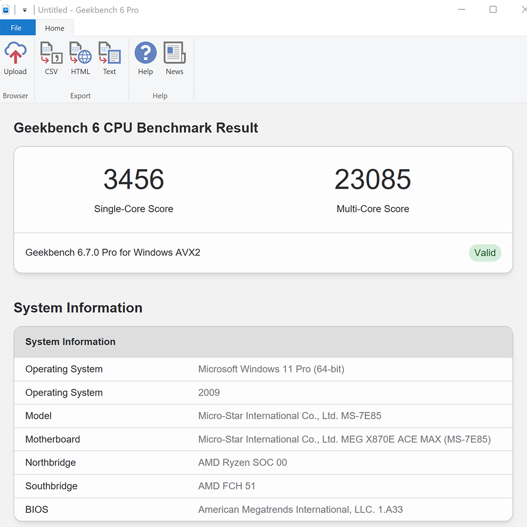 Club386 test rig Geekbench 6 CPU result