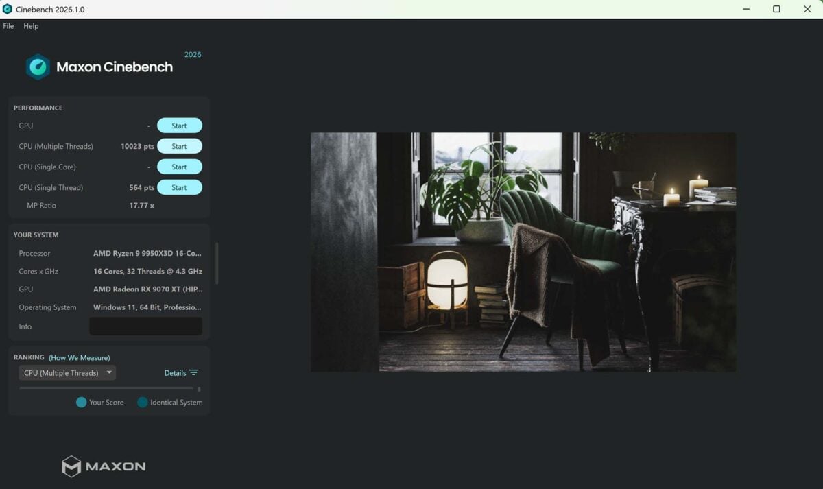 Club386 test rig Cinebench 2026 performance screenshot