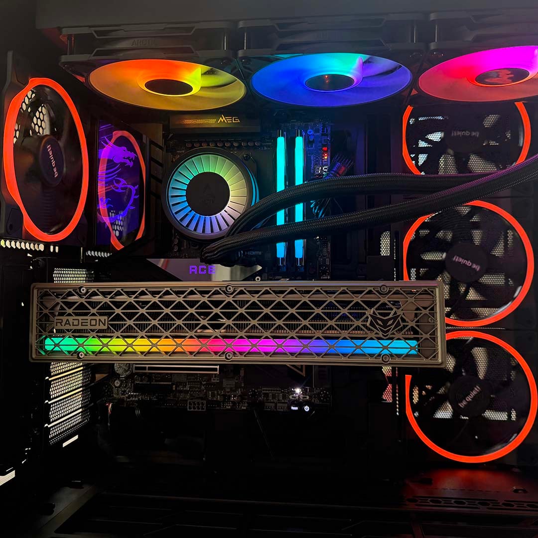 Inside a Club386 2026 test rig with all the RGB lights on
