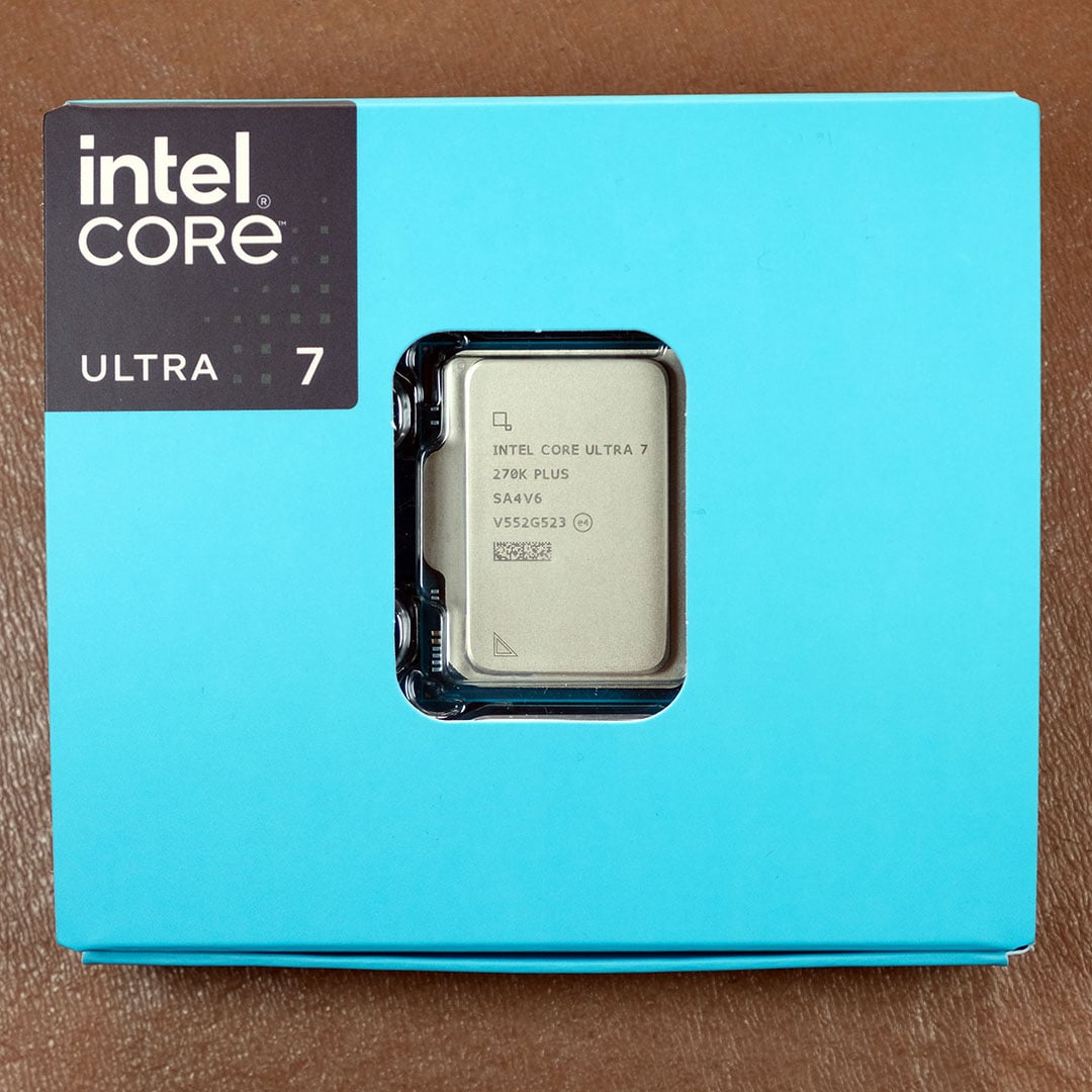 An Intel Core Ultra 7 270K Plus processor in its retail packaging.,