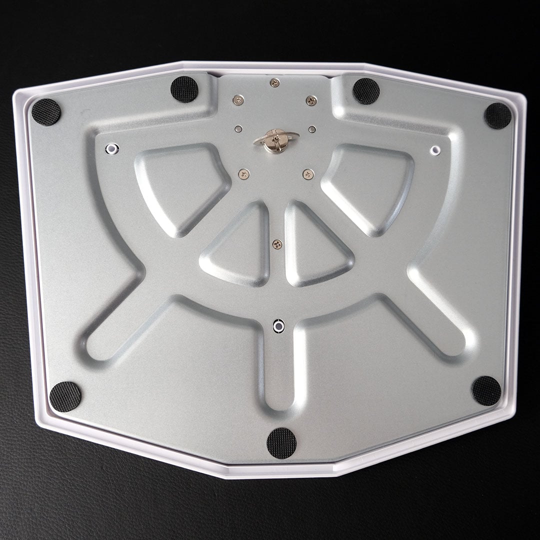 A close-up of the base for the MSI MAG 272QPW QD-OLED X28 monitor.