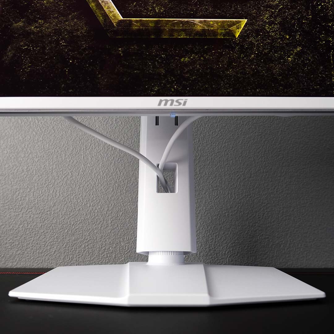 A close-up of the cable management on the MSI MAG 272QPW QD-OLED X28.