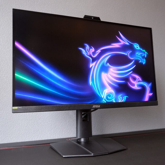 The MPG 272QRF X36 monitor, displaying a purple-blue MSI logo.
