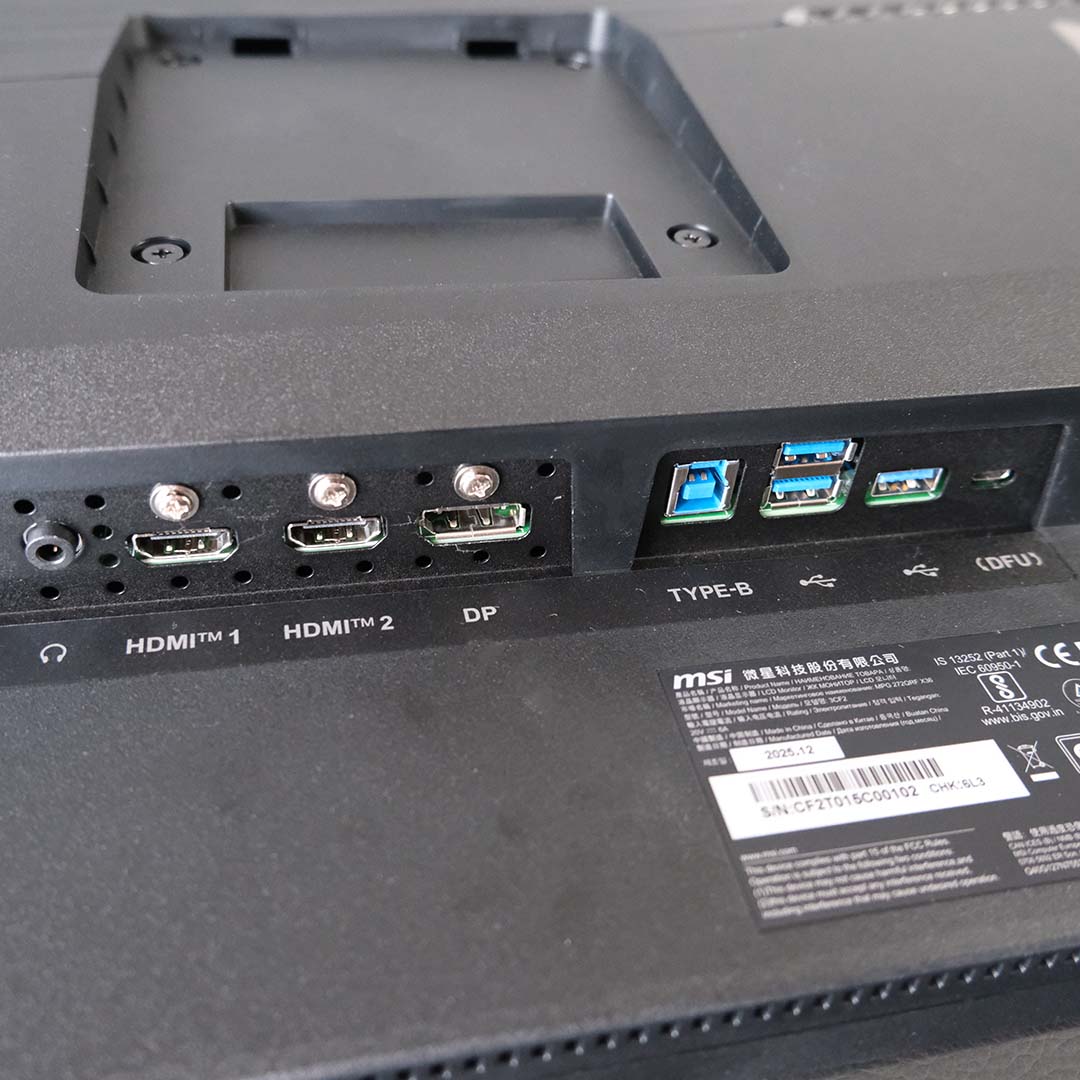 The ports on the MSI MPG 272QRF X36 monitor.