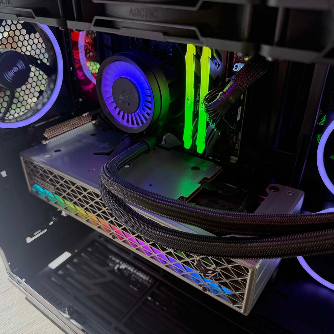 Sapphire AMD Radeon RX 9070 XT Nitro+ Phantom Link graphics card installed in a PC