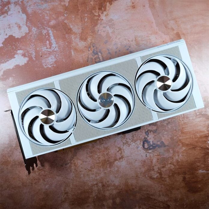 A top-down view of the Nitro+ Radeon RX 9070 XT PhantomLink Edition.