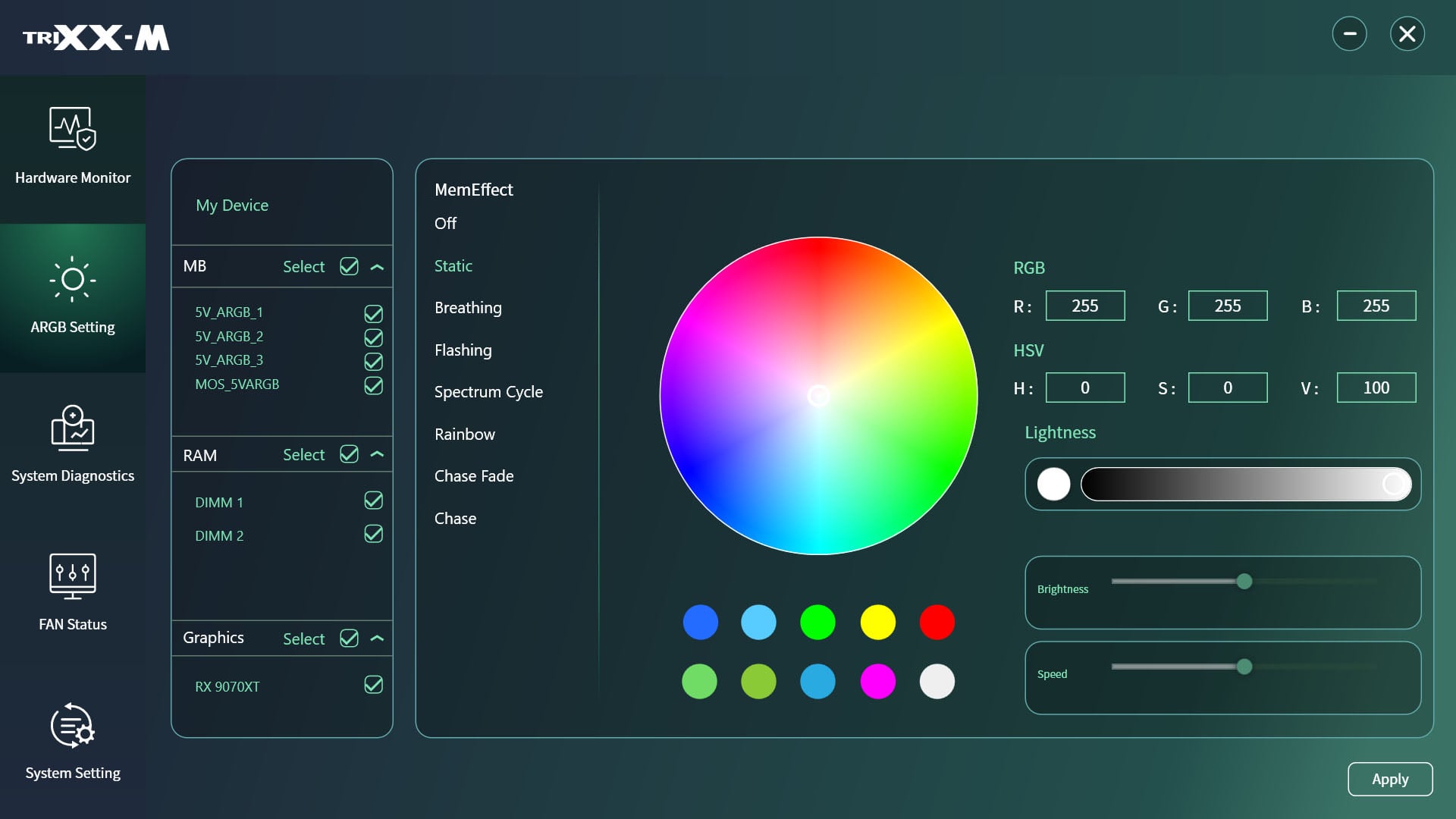 A screenshot of Sapphire TriXX-M software.