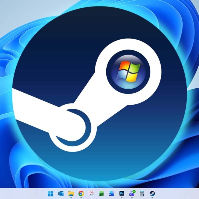 Steam and Windows 7 logos on a WIndows 11 desktop