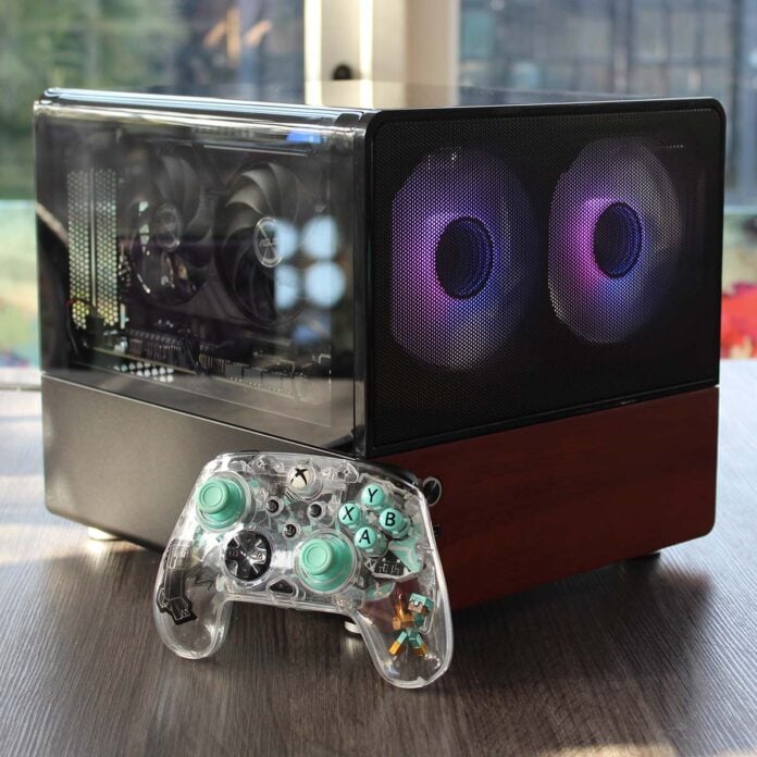 Wired2Fire Haven Ember Pro 9060 front 3/4 shot with gamepad for scale