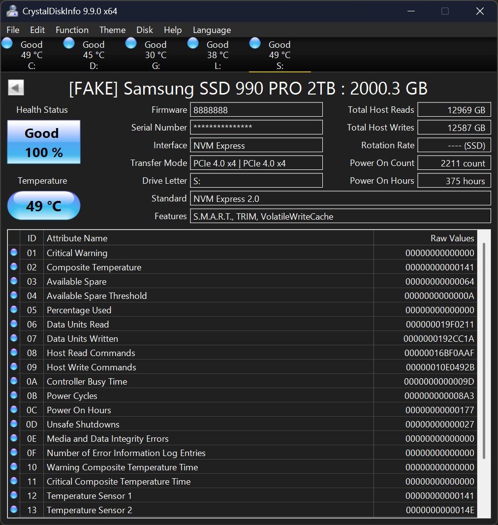 CrystalDiskInfo - Fake Samsung SSD.
