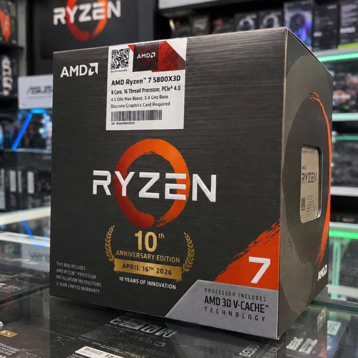 AMD Ryzen 7 5800X3D 10th Anniversary Edition retail packaging.