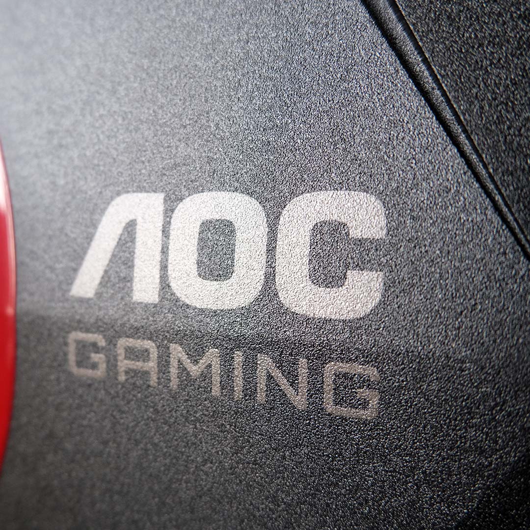 A close up of the logo on the rear of the AOC Q27G4ZR.
