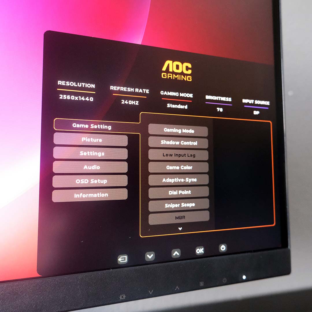 The OSD for the AOC Q27G4ZR.