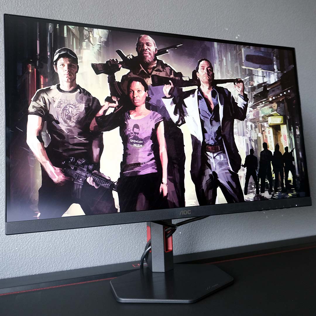 The AOC Q27G4ZR displaying Left 4 Dead 2 artwork.