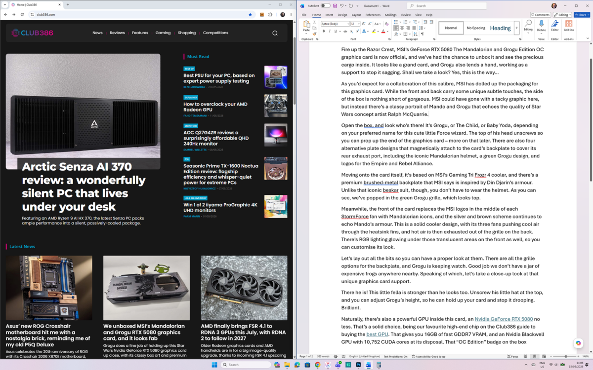 Club386 website and Word doc with a 16:10 aspect ratio
