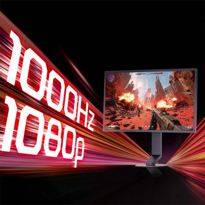 The UltraGear 25G590B (right) next to large text (left) that reads '1000Hz, 1080p'.
