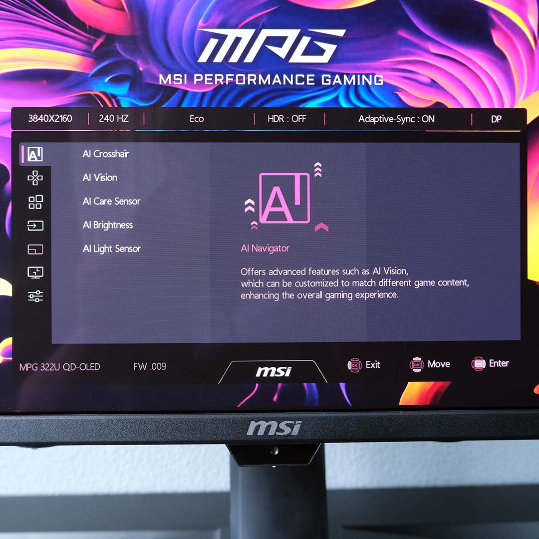 The MSI MPG 322UR QD-OLED X24's on-screen display.