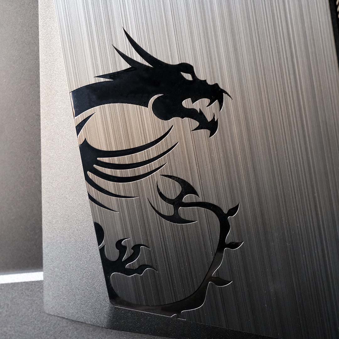 The dragon logo on the MSI MPG 322UR QD-OLED X24.