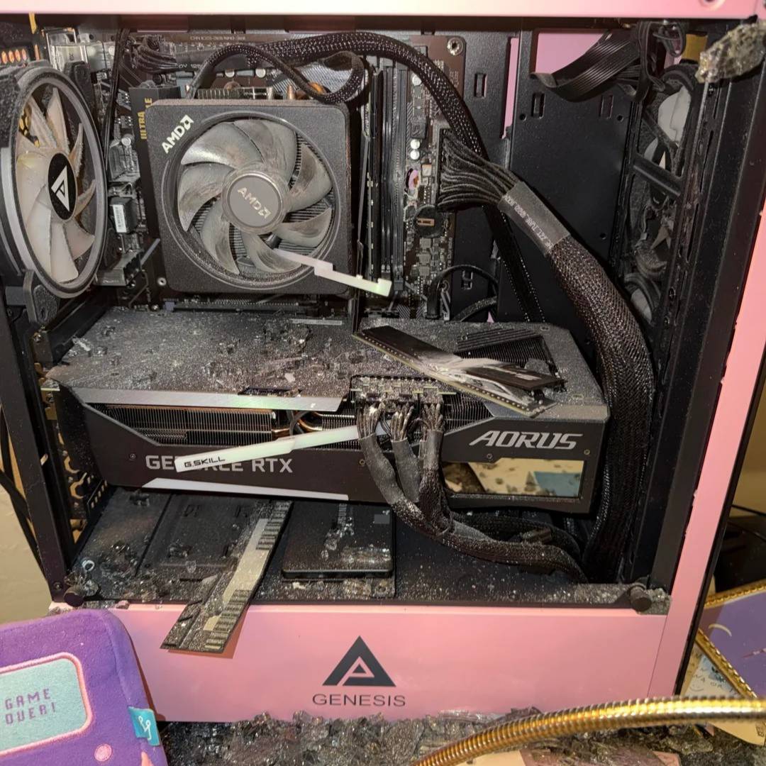 Gaming PC with G.Skill memory after a bullet hit.