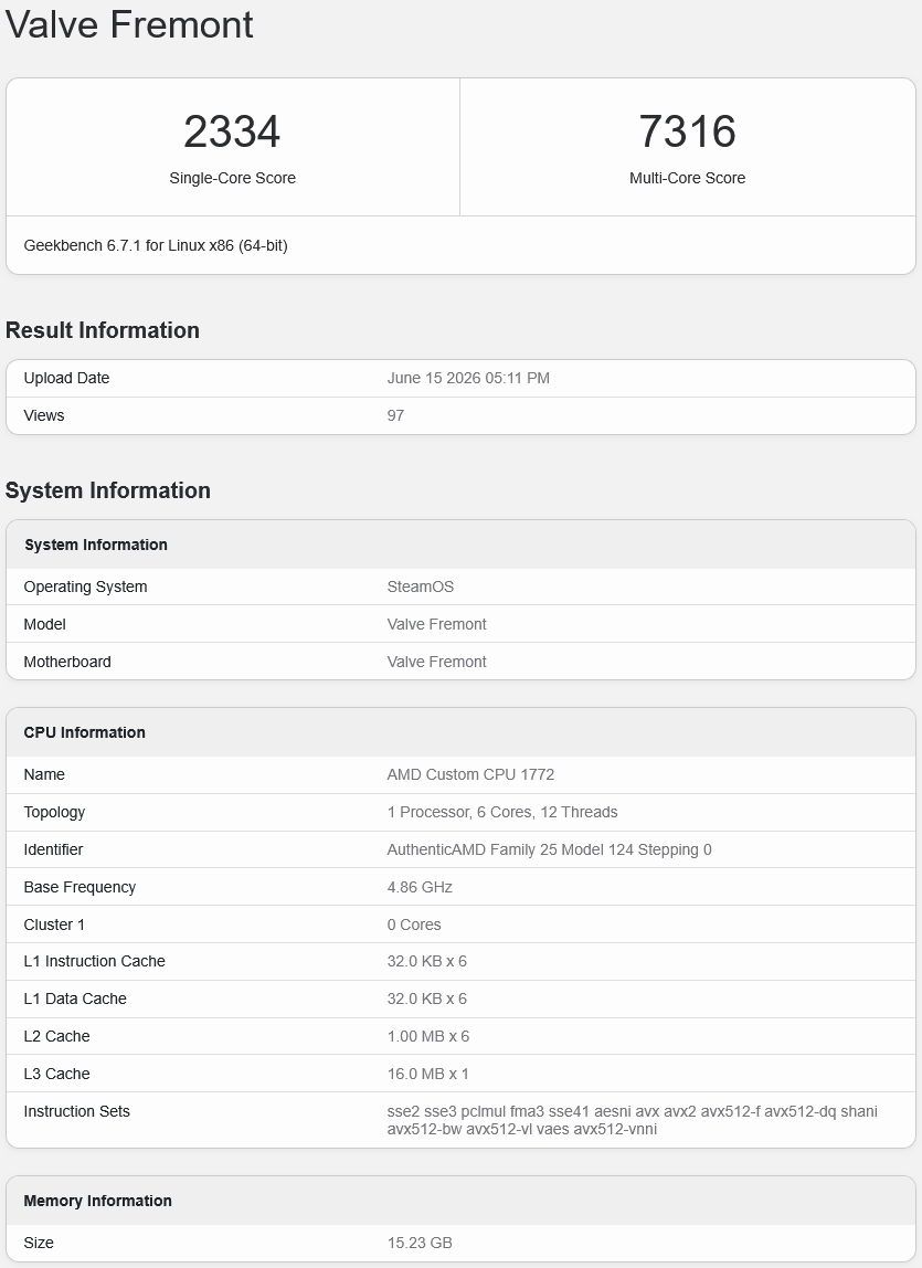 Valve Steam Machine in Geekbench.