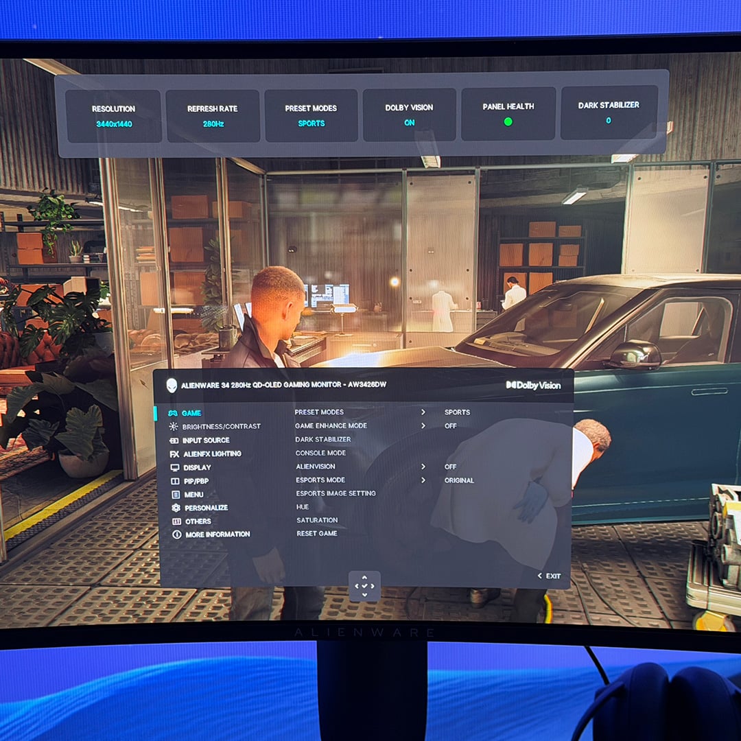 A close-up of the AW3426DW, showcasing its on-screen display.