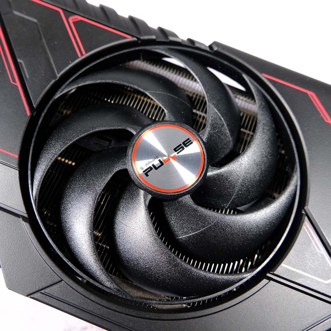 A close-up of the Radeon RX 9070 GRE's fan.
