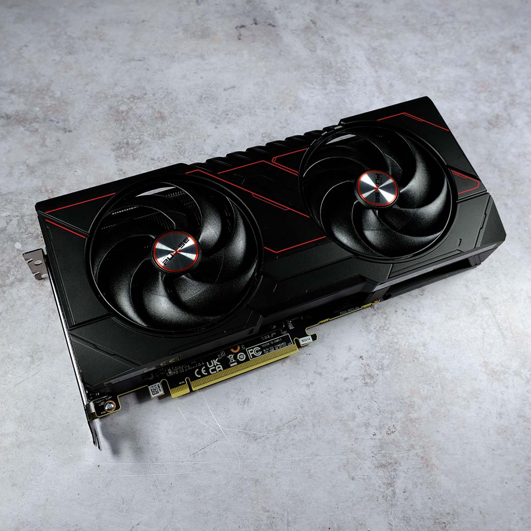 A top-down view of the Sapphire Pulse Radeon RX 9070 GRE.