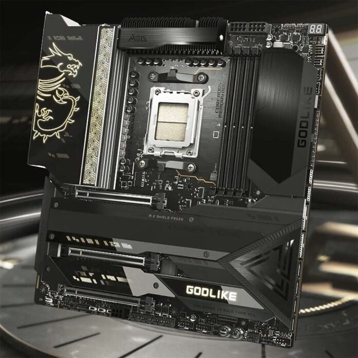An X670E MEG Godlike motherboard render.