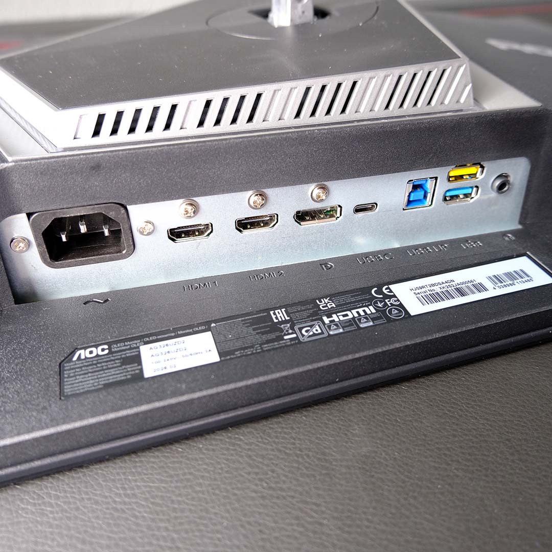 The ports on an AOC Agon Pro AG326UZD2 monitor.