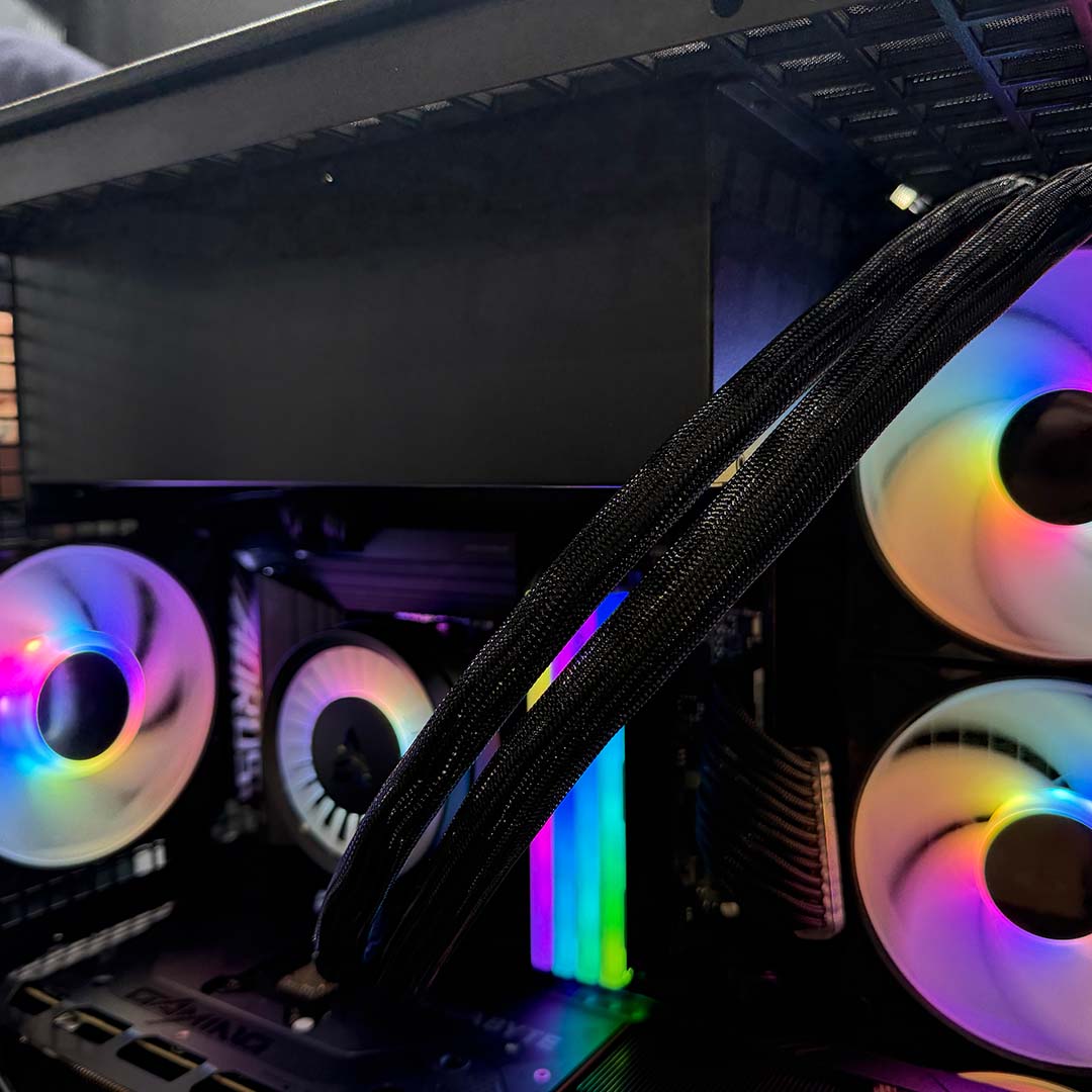 A close-up of the PSU shroud in the Arctic Xtender Mini's internal chamber.