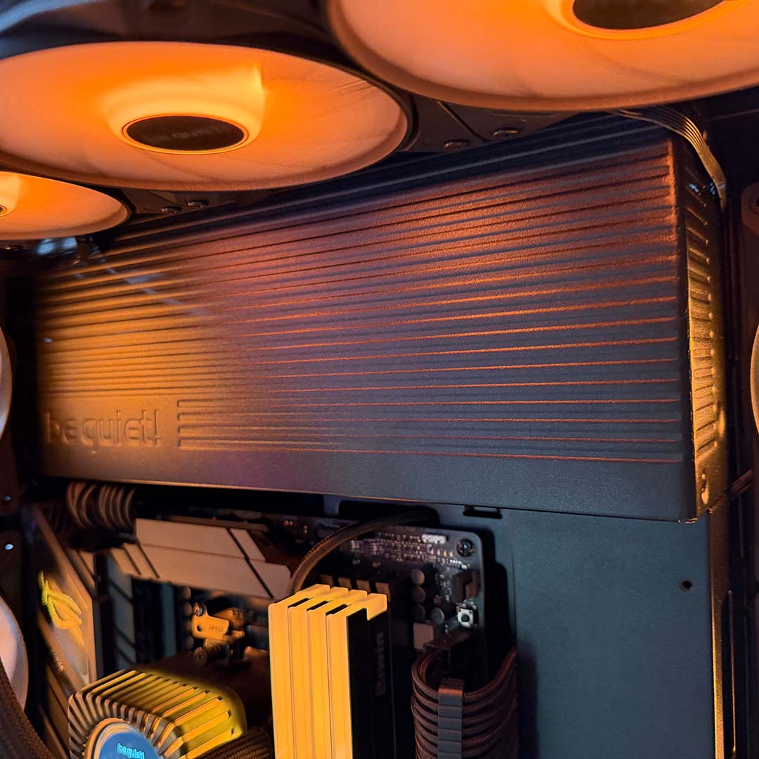 A close-up of the PSU shroud in the be quiet! Pure Base 803.