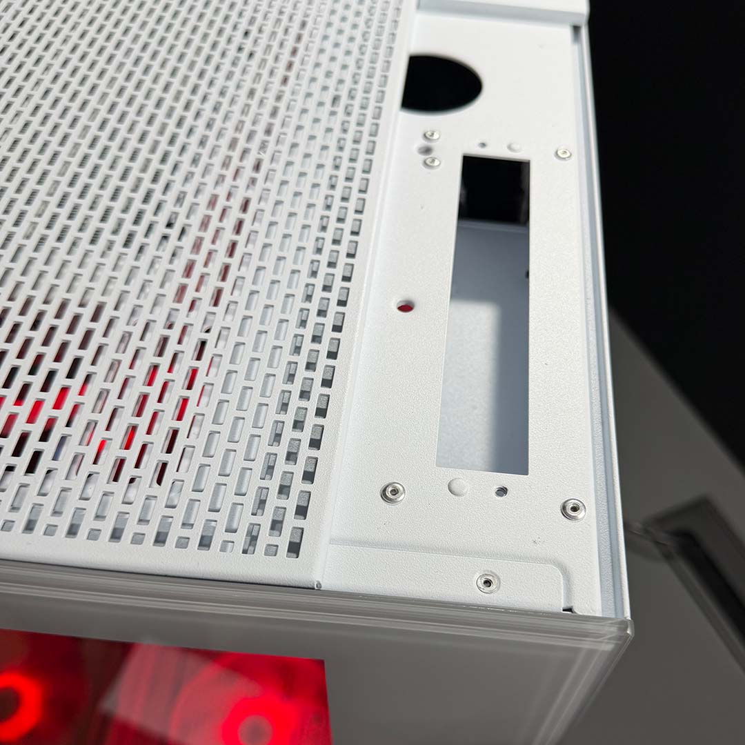 A close-up of the cutout for I/O on the be quiet! Pure Base 803 LX.