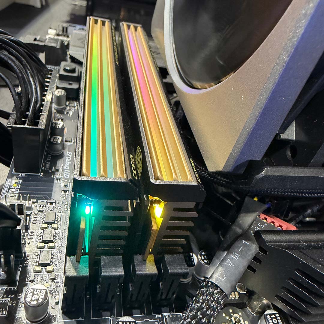 A side-on view of G.Skill AMD ULL-EXPO RAM installed within a system.