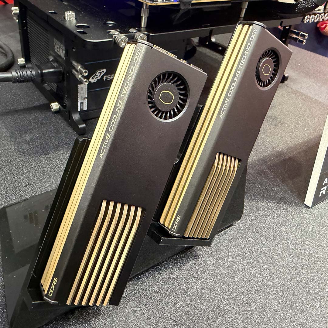 Two G.Skill AMD ULL-EXPO RAM sticks, standing upright.